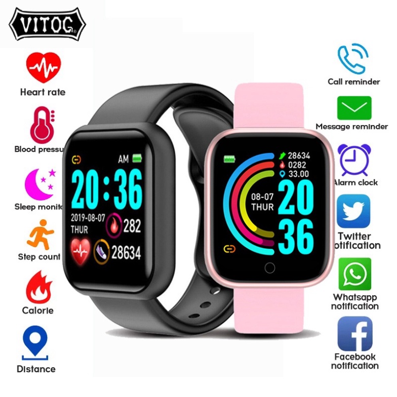 Giảm 70% Đồng hồ thông minh VITOG Y68 cho IOS Android, Y68Sblack _Giá Gốc_ 118500 - 14K194