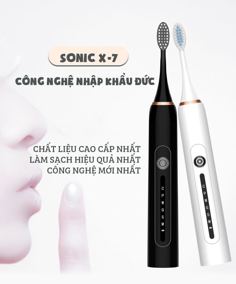 Bàn chải điện Sonic Planet X7 - mẫu bàn chải đánh răng điện tự động đang cực hot 2021 - Tặng 4 đầu chải - Bảo hành 12TH