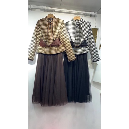 ( Ảnh thật ) S1016 Set 3 món áo dạ tweed, thắt lưng và chân váy | BigBuy360 - bigbuy360.vn