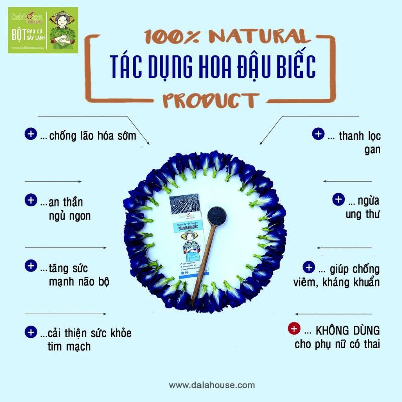 Bột hoa Đậu Biếc Dalahouse nguyên chất sấy lạnh hộp 60g (20 gói× 3g)