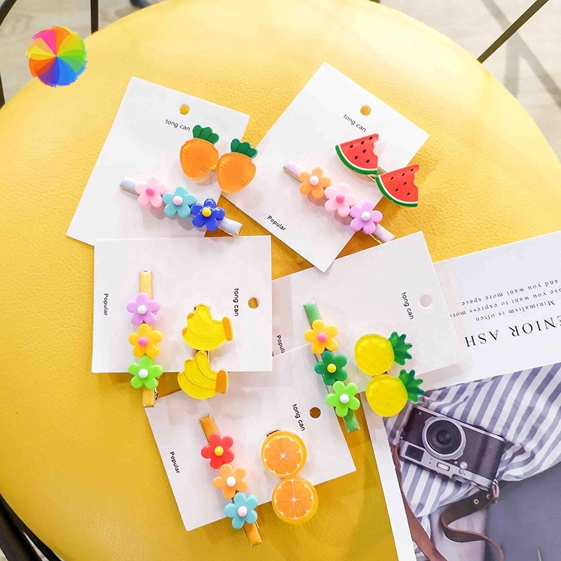 Kẹp tóc họa tiết hoa và trái cây ngọt ngào dễ thương cho bé gái