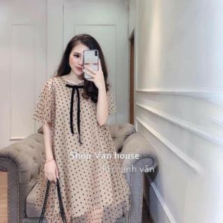 Váy xuông chấm bi nơ ngực