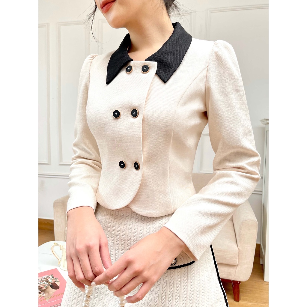 [Mã WABRTL1 giảm 10% đơn 500K] Áo blazer phối đen trắng 1AO114BE Lep'