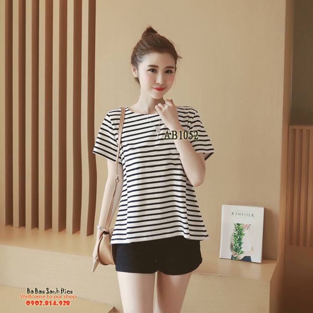 Áo bầu kẻ khoá sau lưng