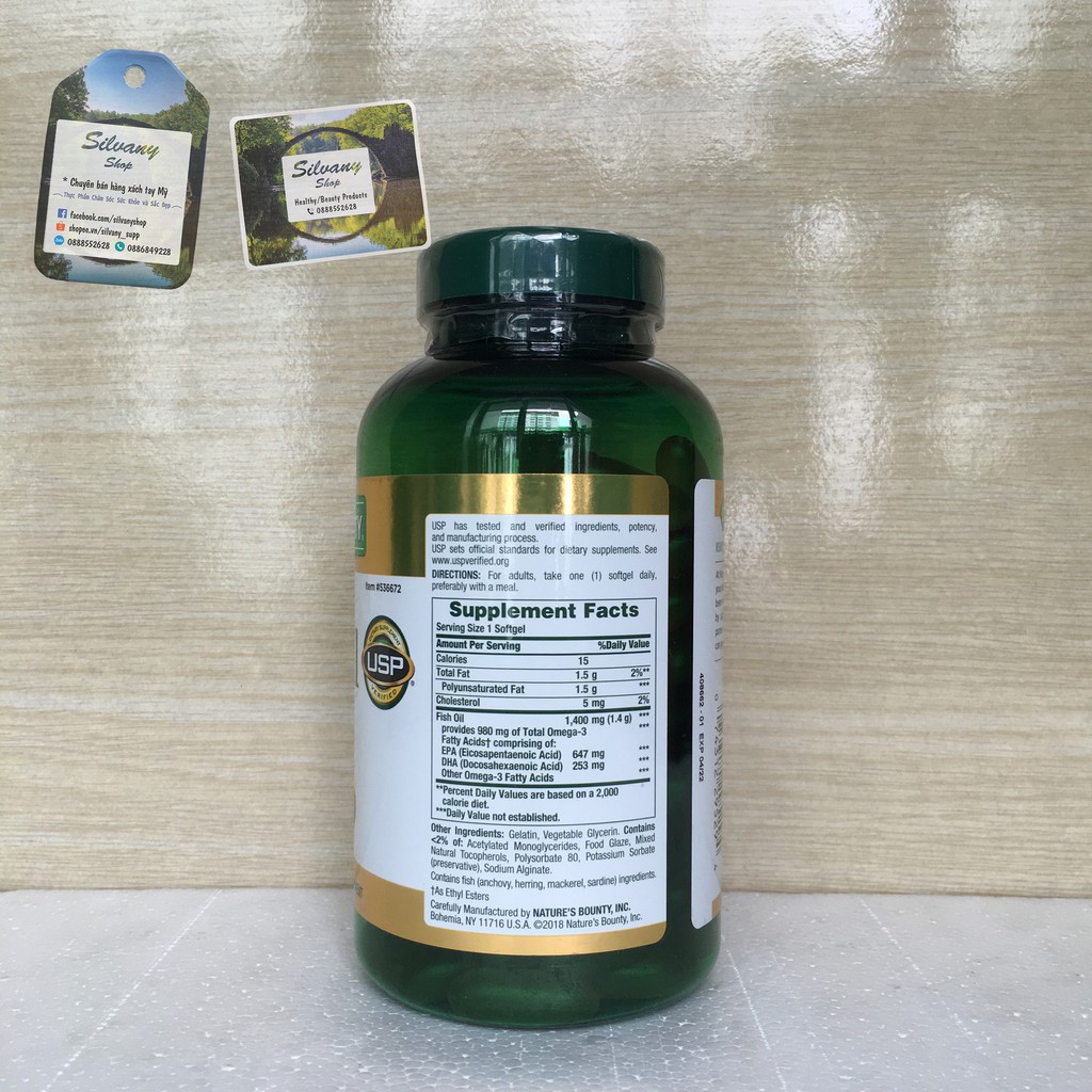 Dầu Cá Không Mùi Nature's Bounty Fish Oil 1400mg | 980mg Omega_3 - 130 Viên – Hàm Lượng Cao | Thế Giới Skin Care