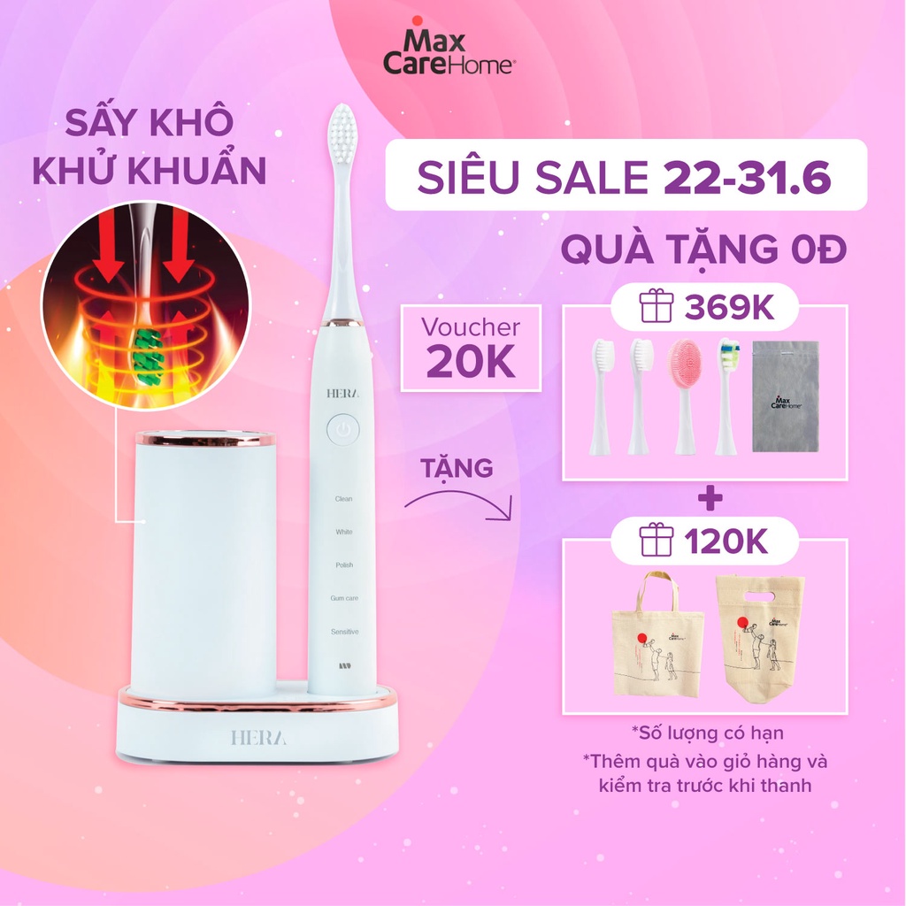 Bàn Chải Điện Maxcare Hera Whitening 3 Trong 1 - Khử Khuẩn Sấy Khô