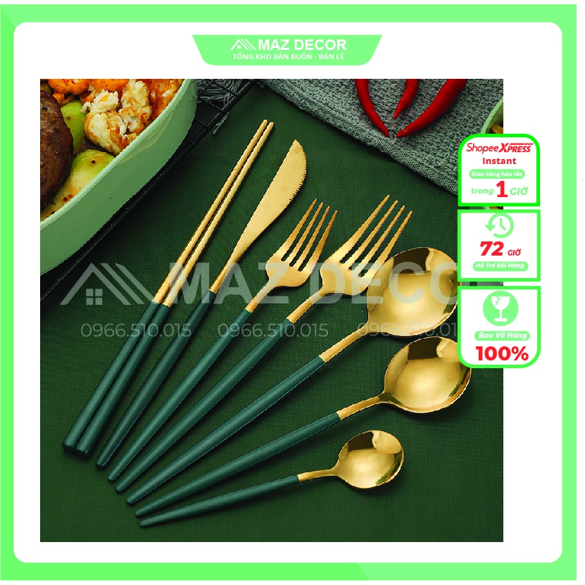 SALE NGHỈ TẾT Thìa nĩa đũa rĩa ăn decor inox 304 đẹp phong cách Vintage hoàng gia tân cổ điển mạ vàng cao cấp