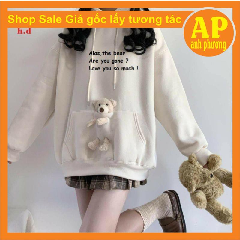 Áo hoodie gấu alass💝Chất liệu nỉ bông💝form thụng nam nữ kiểu dáng unisex💝có túi bụng và dây rút mũ
