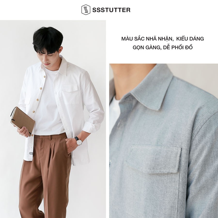 Áo sơ mi Nam tay dài có 2 túi ngực SSSTUTTER vải thô đứng dáng 3 màu LECH SHIRT | BigBuy360 - bigbuy360.vn
