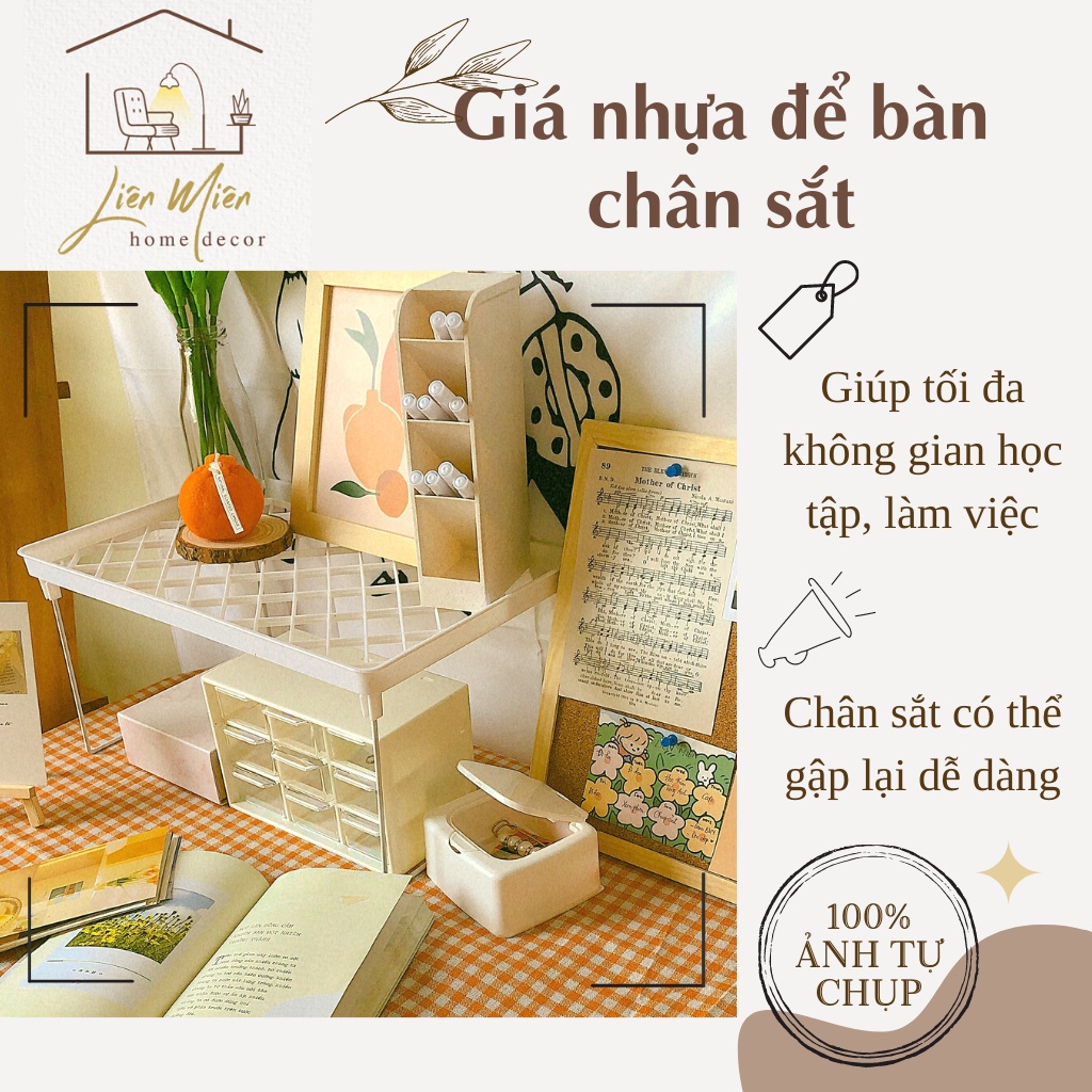 Kệ giá nhựa để bàn chân sắt có thể gấp gọn, đựng đồ đa năng, tiện dụng phong cách Hàn Quốc