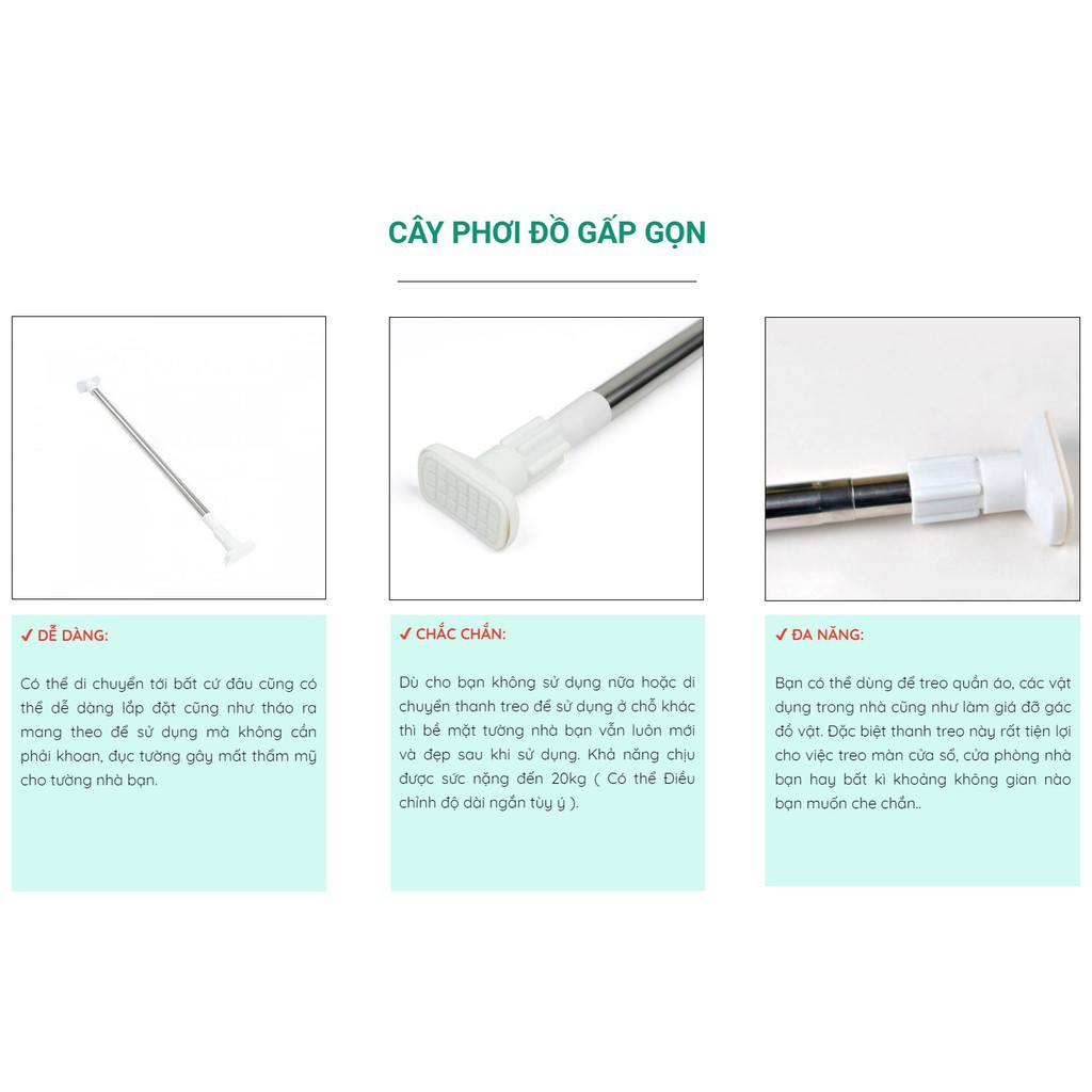 CÂY PHƠI ĐỒ GẤP GỌN 70-120cm Ø2,2cm - It Smart