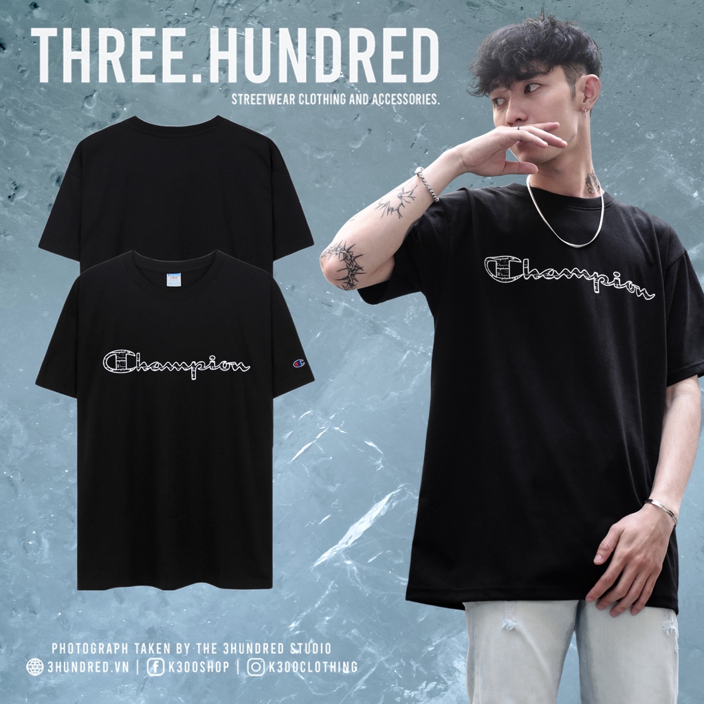 Áo Thun Champion In Chữ Họa Tiết Champion Đơn Giản Màu Đen