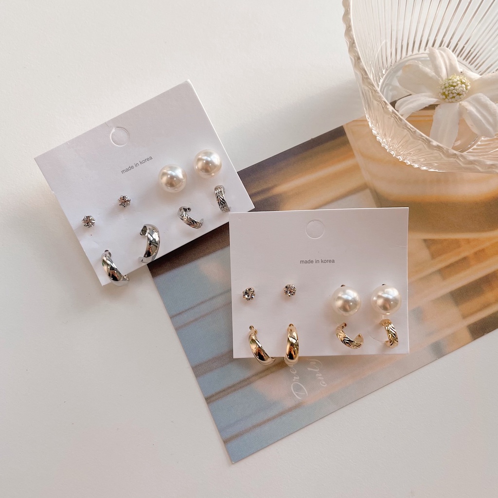 Set khuyên tai 2 màu Modleaf Daily earrings set Hàn Quốc