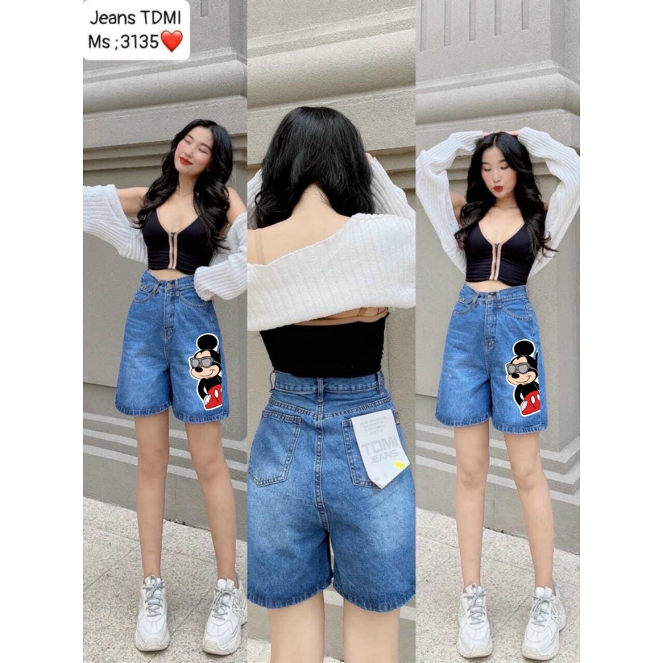 QUẦN NGỐ NỮ, QUẦN SHORT JEAN HOẠ TIẾT HÌNH MICKEY DONAL SIÊU HOT MÙA HÈ
