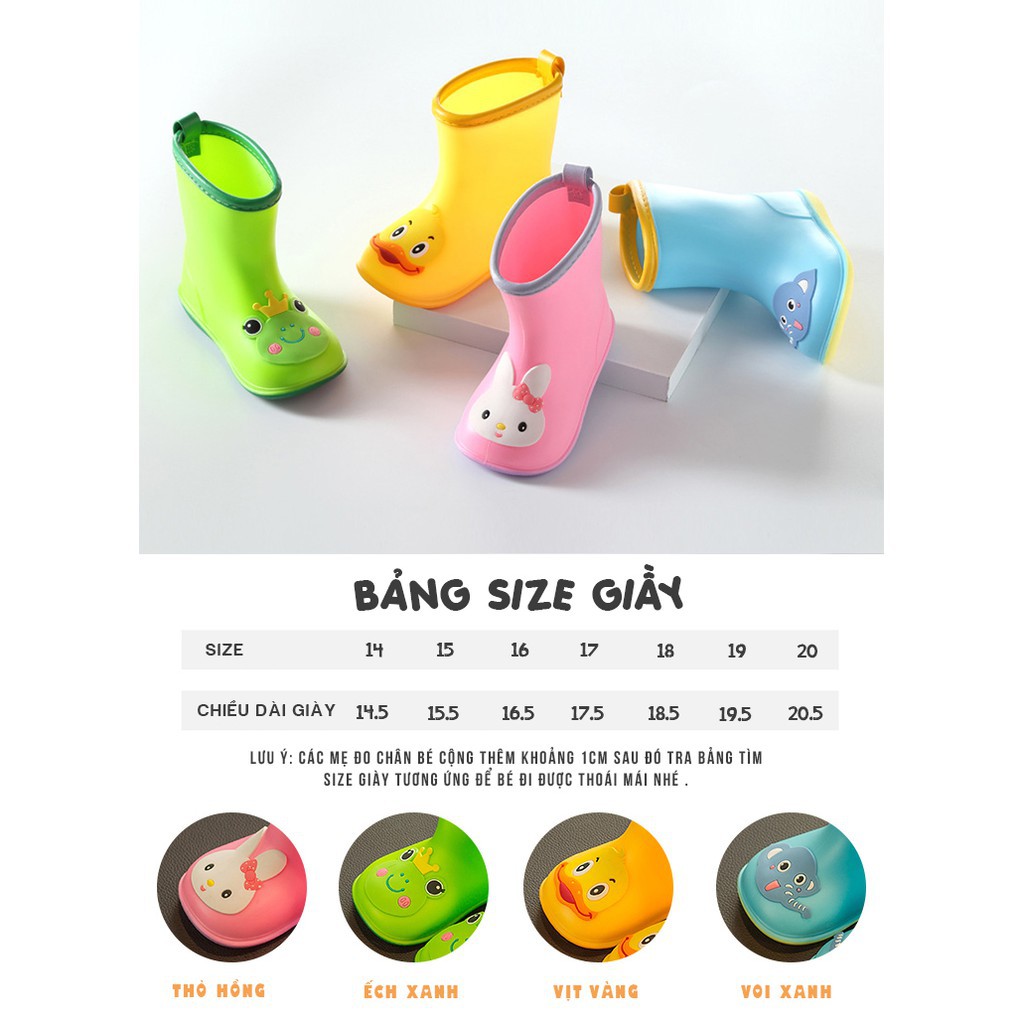 Ủng đi mưa cho bé cao su cao cấp giày dã ngoại trẻ em thỏ vịt ếch voi dễ thương children rain boots water shoes