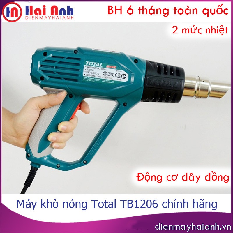 Máy khò hơi nóng thổi khí nhiệt cầm tay mini Total TB1206 chất lượng cao, lõi 100% dây đồng, 2 cấp nhiệt