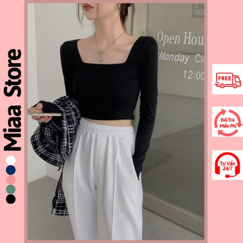 Áo thun croptop nữ cổ vuông tay dài ôm body 100% Cotton, áo croptop dài tay nữ cổ vuông nhiều màu-ACTDT01 | WebRaoVat - webraovat.net.vn