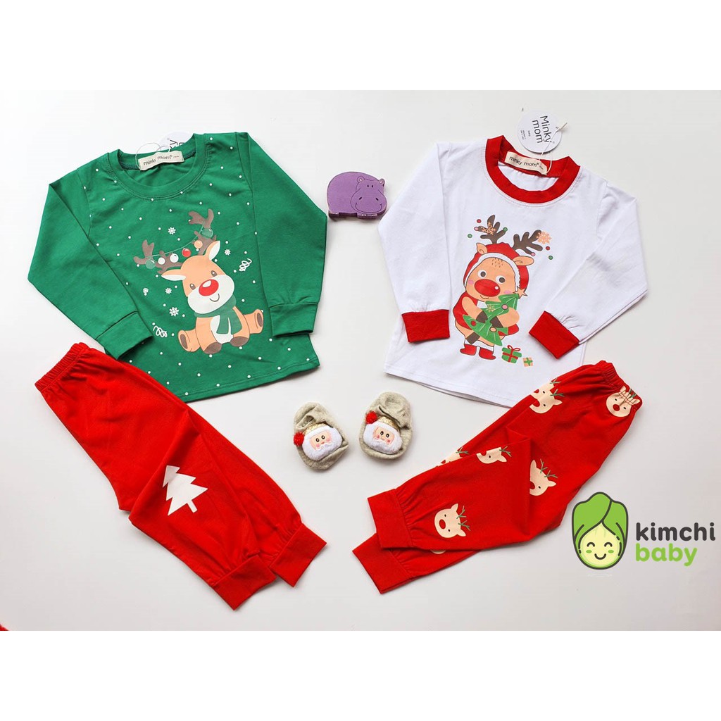 Bộ dài tay giáng sinh, bộ thu đông noel cotton 100% Minky Mom chính hãng túi zip cho bé trai bé gái 2021 KWTD2114