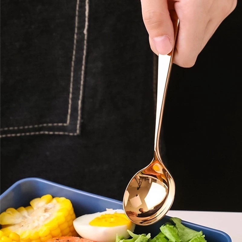 Muỗng Múc Kem/Bánh Kem/Món Tráng Miệng Đầu Tròn Bằng Thép Không Gỉ Nhiều Màu