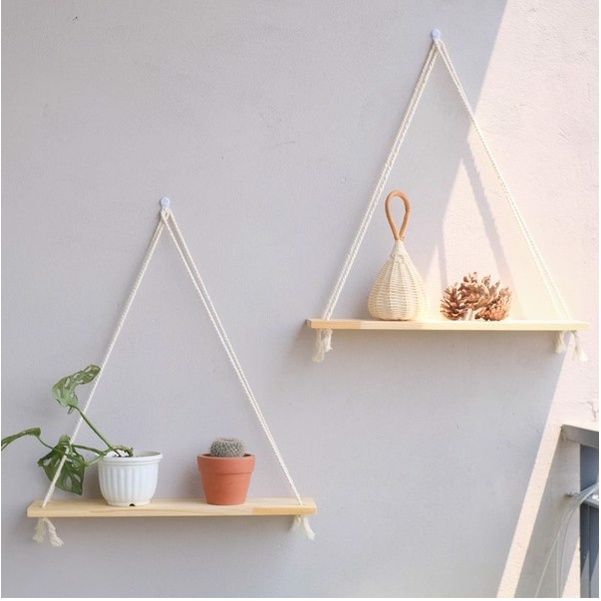 Kệ gỗ treo tường decor trang trí có dây phong cách retro