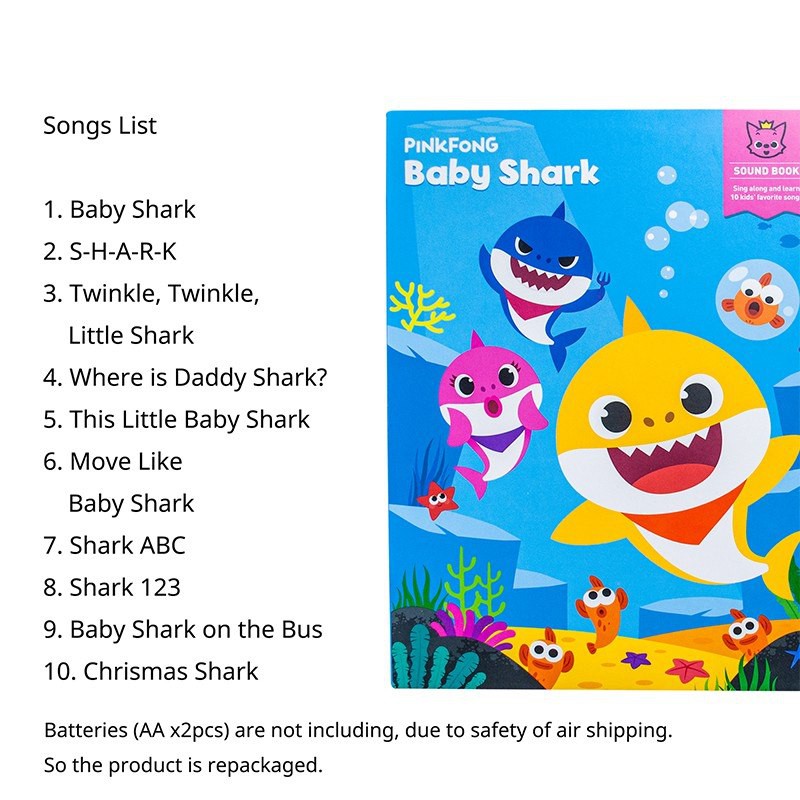 Sách âm thanh nhạc Baby Shark - 10 bài hát cho bé mẫu giáo từ sơ sinh, bé 1 tuổi, 2 tuổi, 3 tuổi, 4 tuổi, 5 tuổi, 6 tuổi