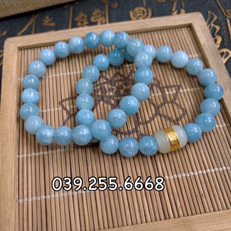 Vòng Đá Aquamarine Kết Hợp Lu Thống khảm vàng