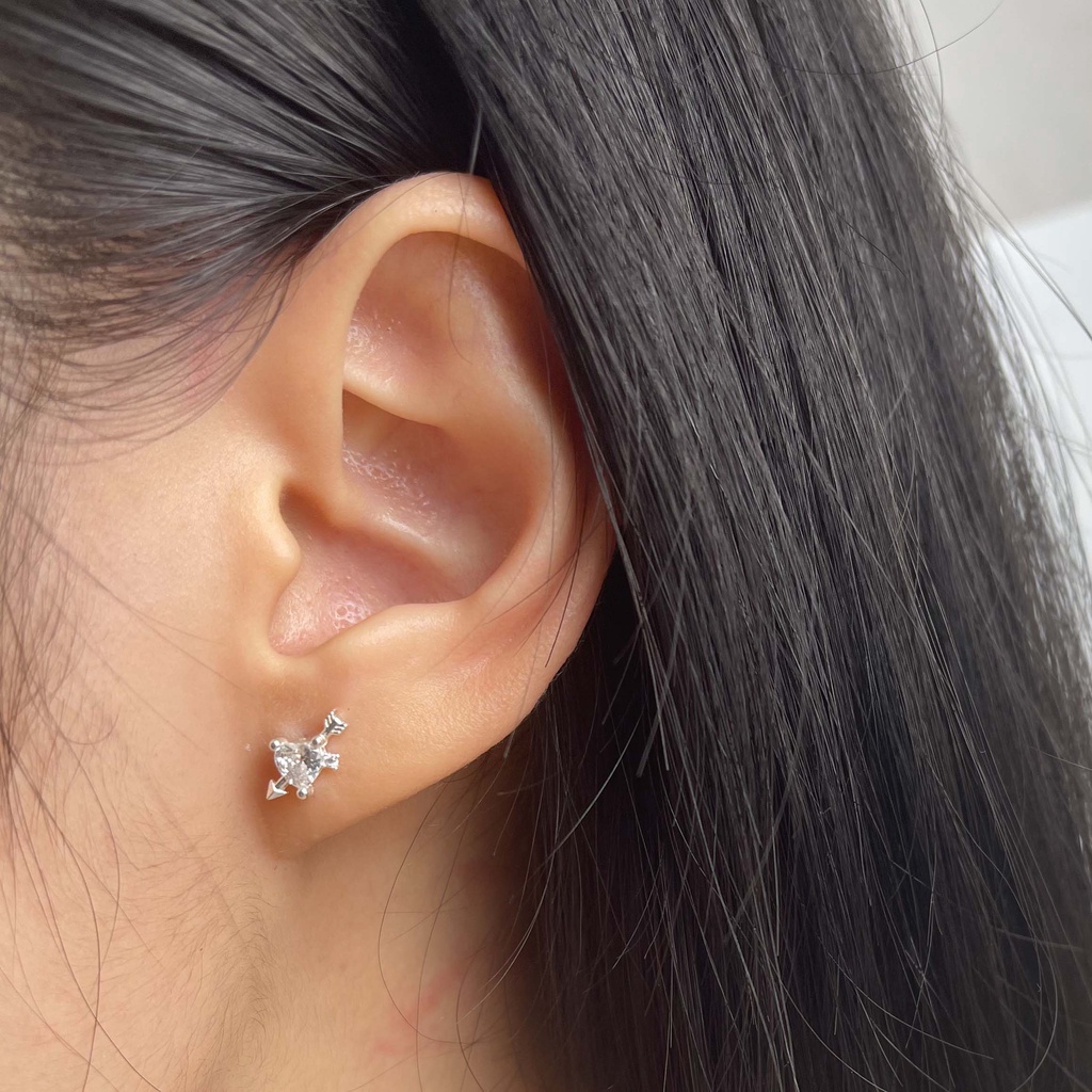 Bông tai Bạc 925 Kim Studios, khuyên tai trái tim lấp lánh Cupid Earing / Chiếc