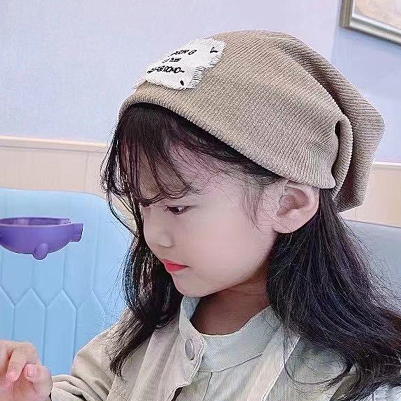 Mũ trùm đầu giữ ấm màu trơn in chữ thời trang cho mẹ và bé