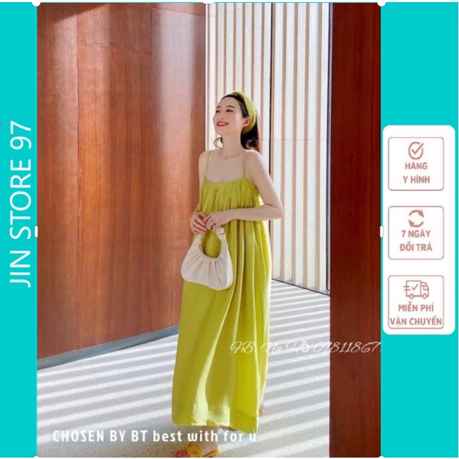 Váy maxi hai dây xanh dáng babydoll phong cách tiểu thư thời trang nữ đi biển, đi chơi siêu xinh mã V03