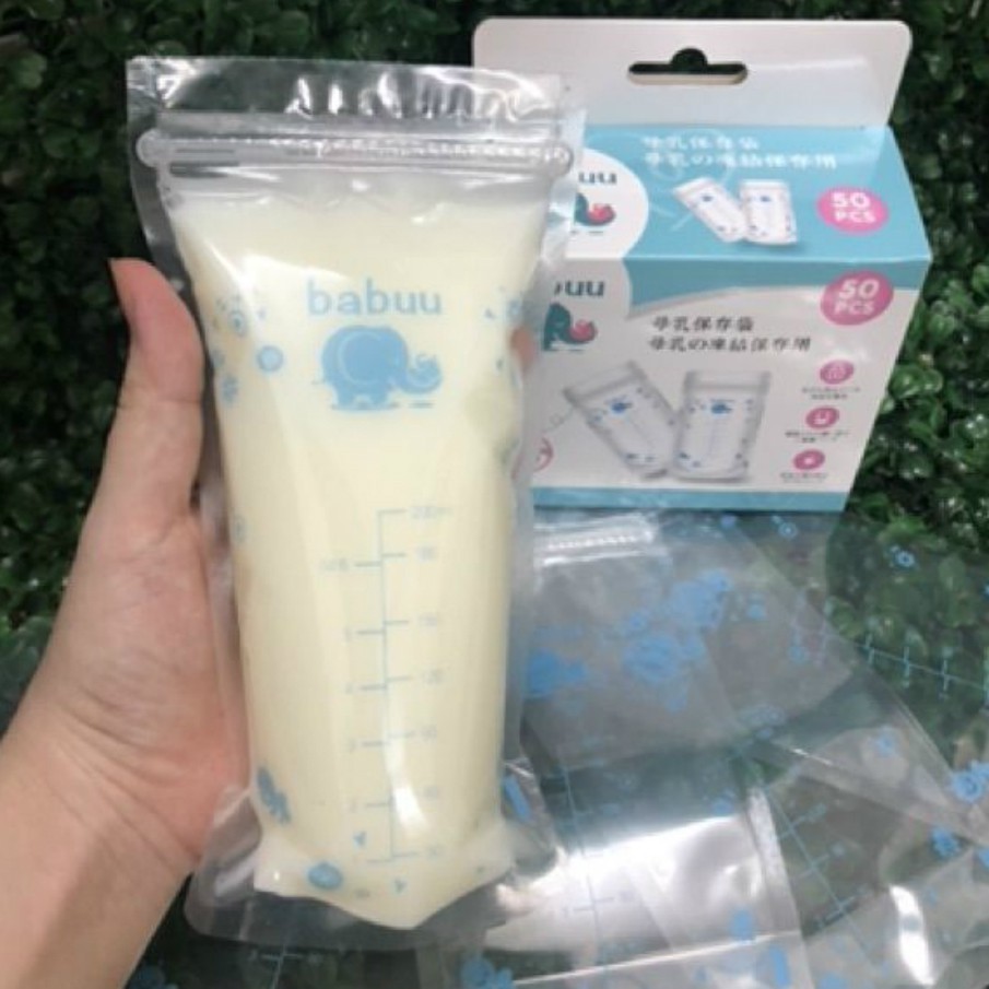 Túi trữ sữa Babuu Baby Nhật Bản hộp 50 chiếc 200ml tối đa 250ml