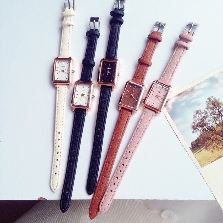 [Mã FAMAYFA2 giảm 10K đơn 50K] Đồng hồ nữ mặt vuông dây da, mặt chữ nhật cực đẹp, phong cách Hàn Quốc