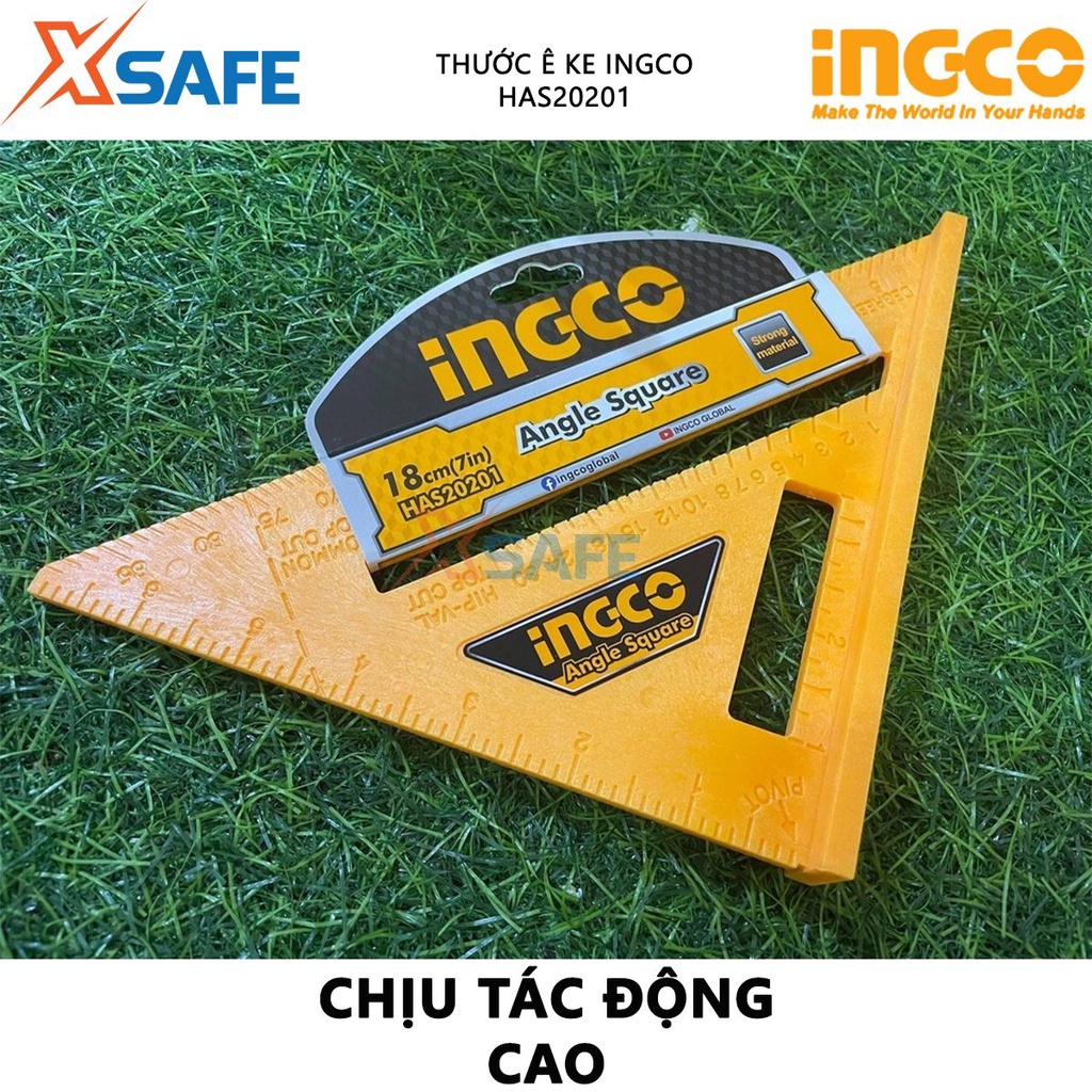 Thước ê ke INGCO HAS20201 Thước đo góc vuông kích thước 7 inch*7 inch, chất liệu ABS nhẹ, dễ đánh dấu và cắt - [XSAFE]