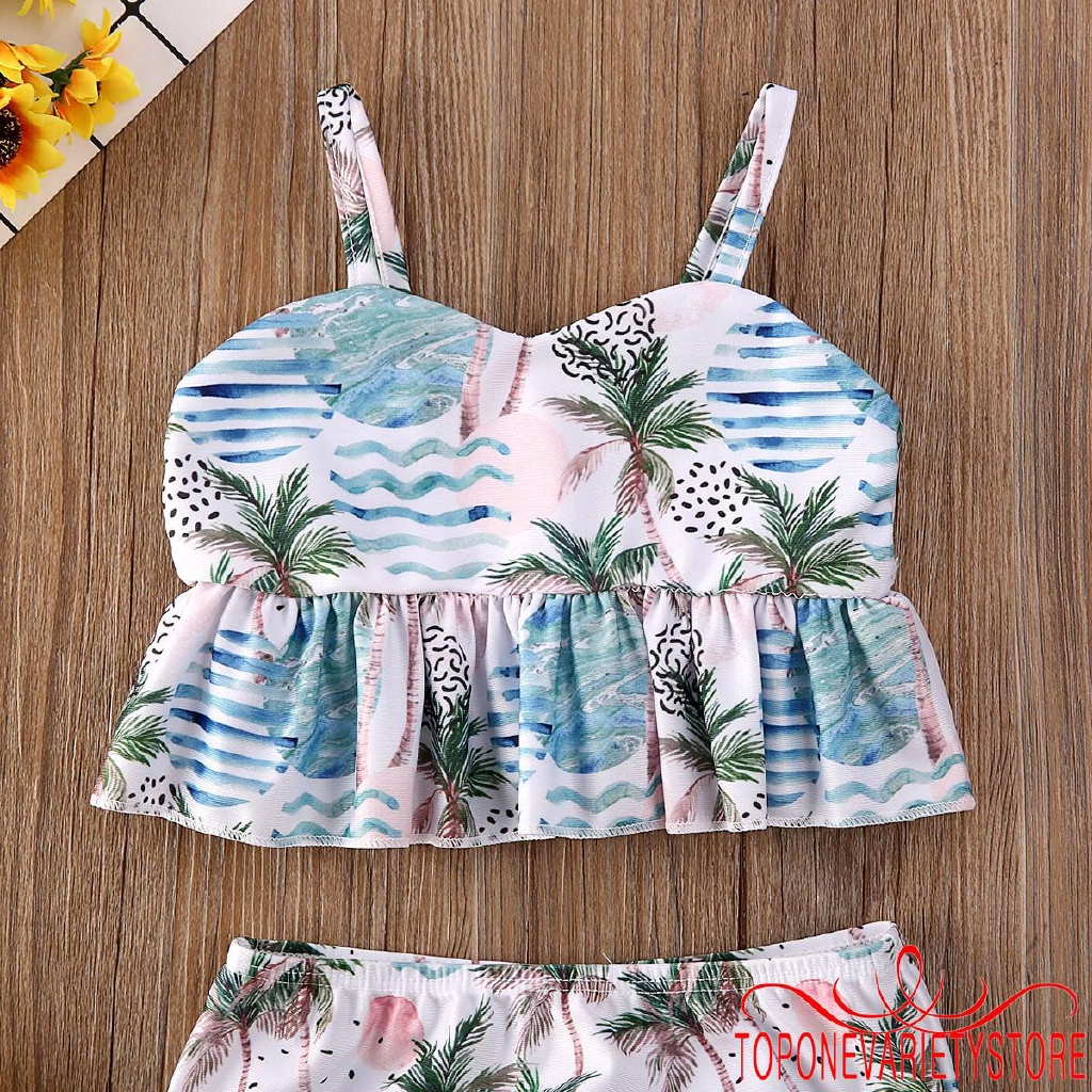 Set bikini áo không tay kèm quần in hình thời trang cho bé gái