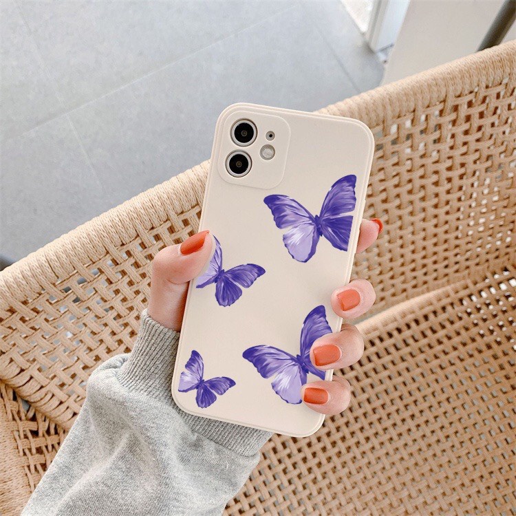 Ốp lưng iphone B03 hình bướm tím Purple Butterfly cạnh vuông bảo vệ camera 7plus/8plus/x/xs/xsmax/11/12/13/14/pro/promax