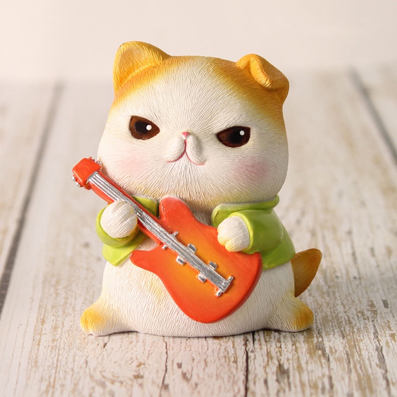 Set mô hình 6 chú mèo ban nhạc nhiều kiểu dáng chất liệu PVC biểu cảm đáng yêu, trang trí nhà cửa, quà tặng-Ráp