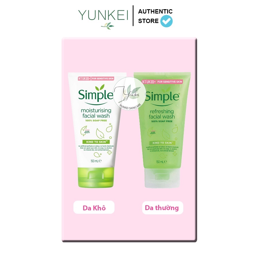 Sữa Rửa Mặt Simple Gel Kind To Skin Refreshing Facial Wash Gel 150ml [Mẫu Mới]