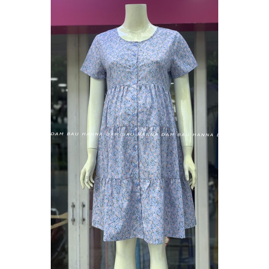 [HANNA] Đầm bầu baby doll cho bé bú mặc bầu và sau sinh cởi nút cho bé bú tiện lợi vải lụa cao cấp thoáng mát mùa hè