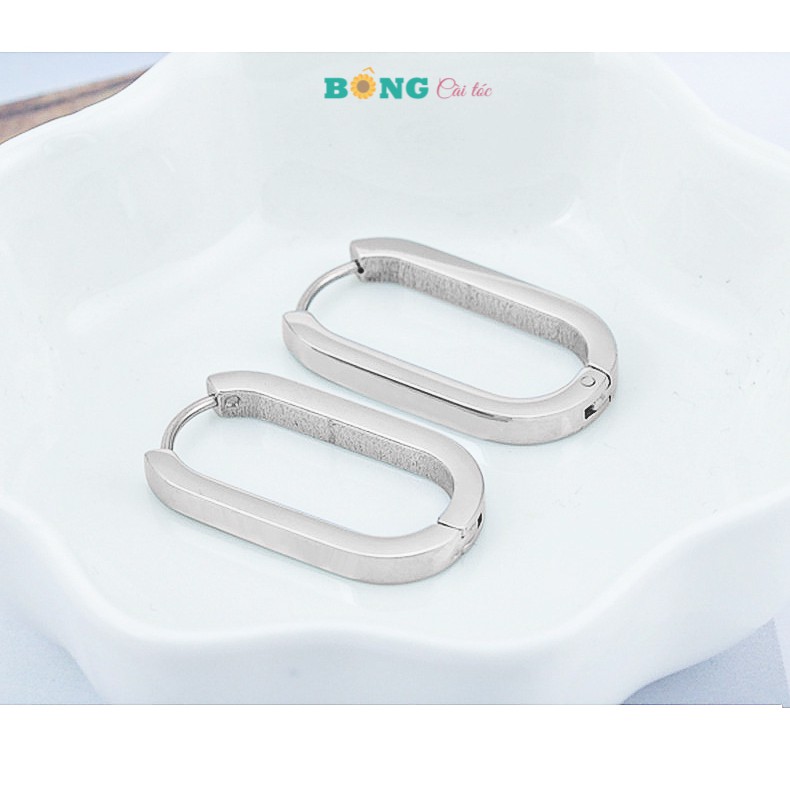 Bông tai titan unisex phong cách Hàn Quốc hình bầu dục, thép y tế không gỉ  BT30 - khuyên tai BÔNG Cài Tóc