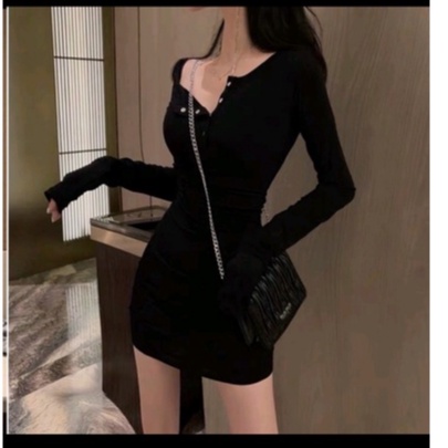 Đầm body tay ngắn/dài cúc bấm thun gân dày đẹp