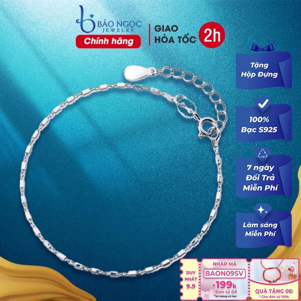 Vòng tay bạc nữ trơn hạt hình vuông nhỏ xinh xắn L2616 - Bảo Ngọc Jewelry