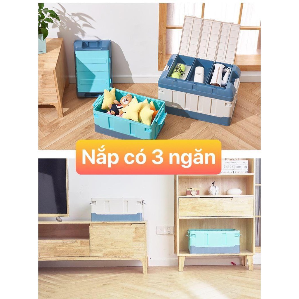 Thùng đựng đồ gấp gọn để cốp ô tô 3 ngăn loại 45L và 4 ngăn loại 75L Giao mầu ngẫu nhiên