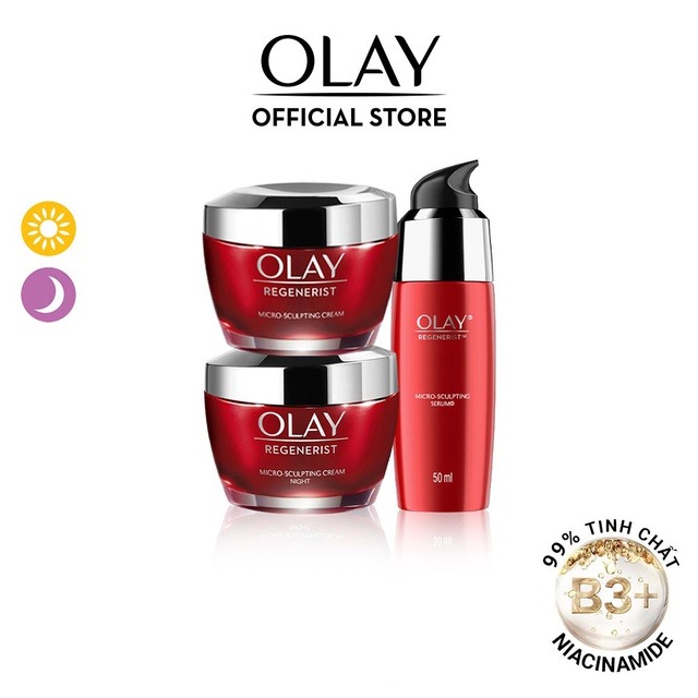 Combo 3 sản phẩm dưỡng da chống lão hóa Olay Regenerist:Kem dưỡng ban ngày 50g+Kem dưỡng ban đêm 50g+Serum 50ml