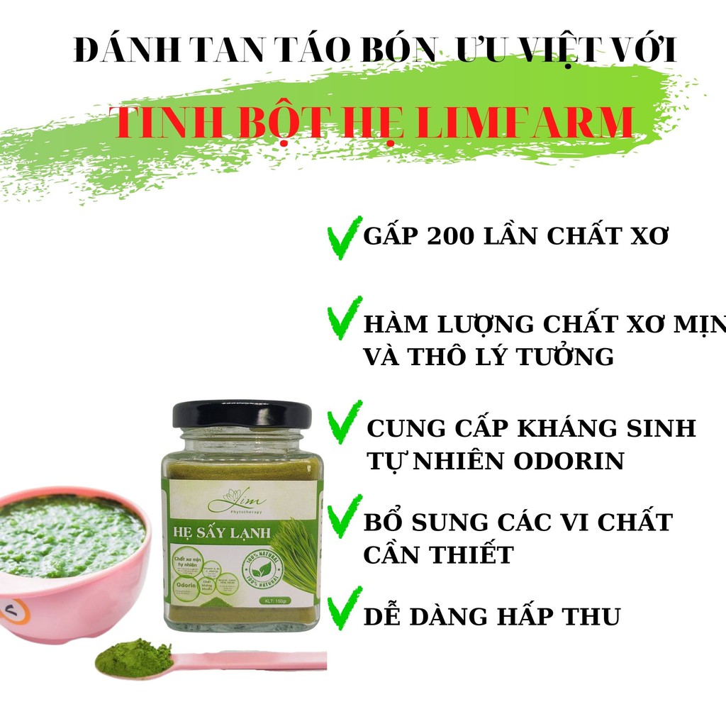 Tinh Bột Hẹ Sấy Lạnh LimFarm Nguyên Chất 100% Hũ 150Gram - Hỗ Trợ Giảm Táo Bón , Biếng Ăn