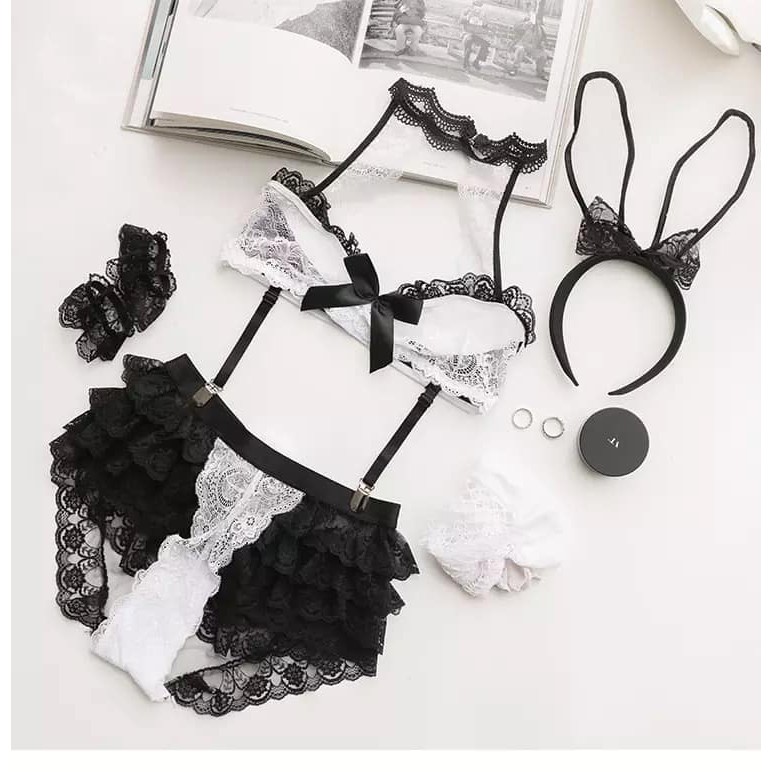 (Có sẵn, hình thật) Set Cosplay Bunny - Bộ Cosplay Thỏ Trắng, Đen đồ ngủ ren đầy đủ phụ kiện tai thỏ | BigBuy360 - bigbuy360.vn