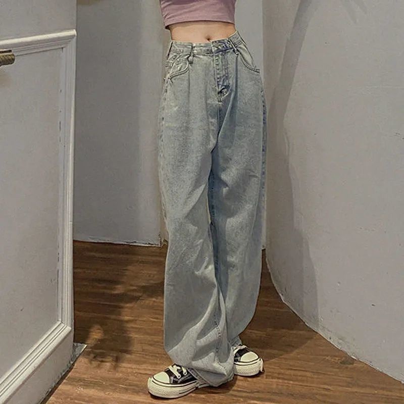 Jiashucheng Quần Jean Ống Rộng Lưng Cao Thời Trang Xuân Thu Hàn Quốc 2023