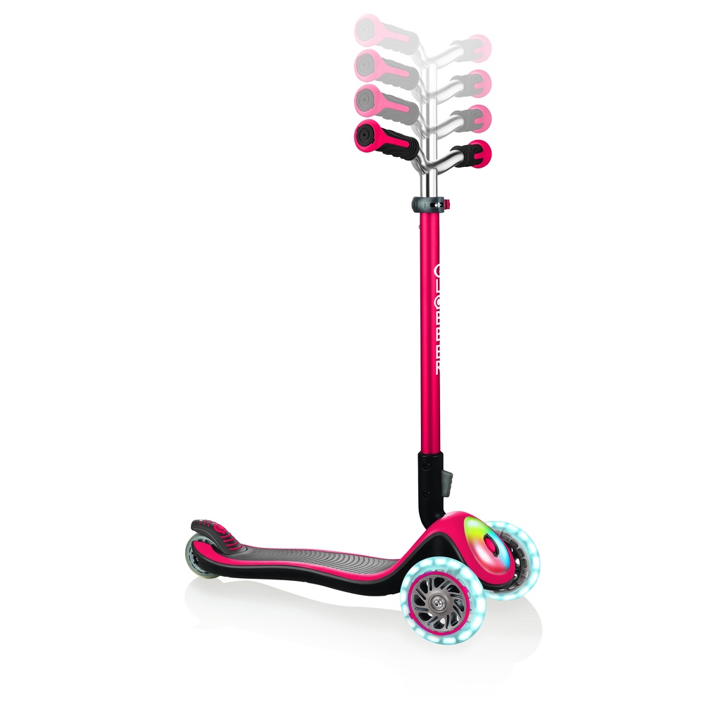 Xe trượt scooter 3 bánh gấp gọn có bánh xe và mặt trước phát sáng Globber Elite Prime cho trẻ em từ 3 đến 9 tuổi - Đỏ