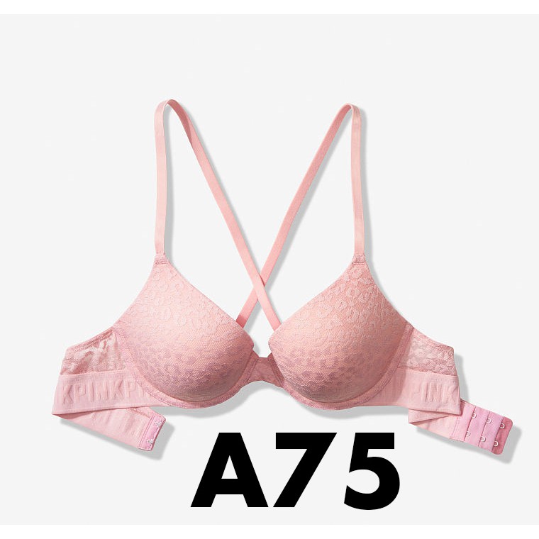 (34A, A75 - Bill Mỹ) - Áo ngực hồng ren (116) siêu xinh, Pink, mút nâng, Lace Push-up - Victoria's Secret Pink