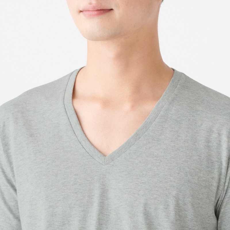 Muji Bộ 2 Áo Thun Vải Jersey Không Đường May Sườn Cổ V Nam