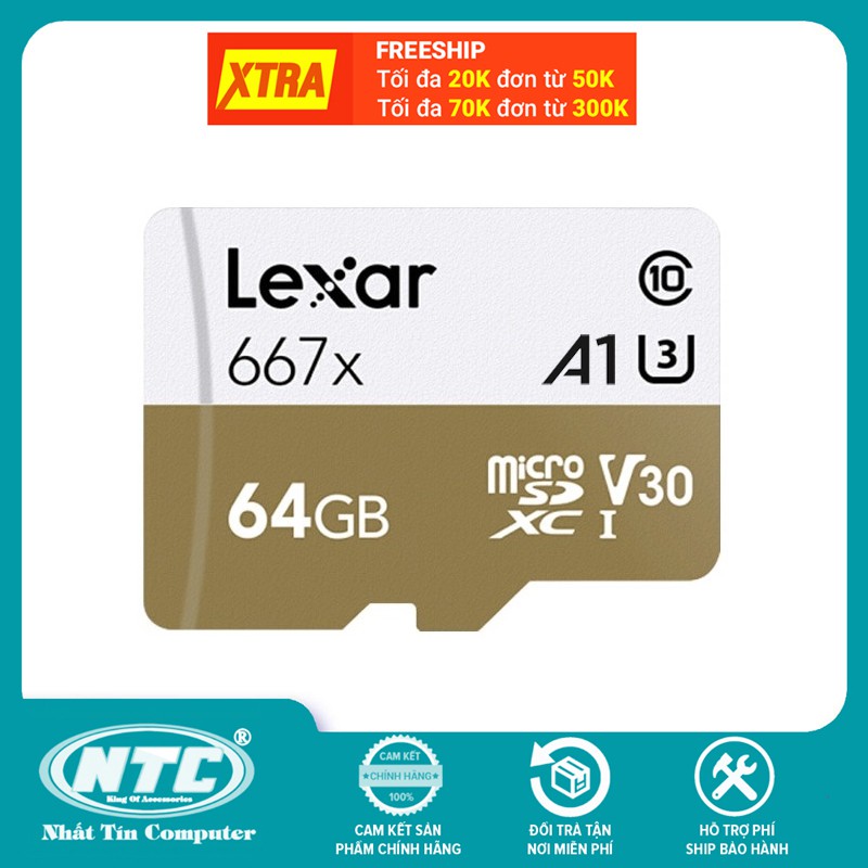 Thẻ Nhớ MicroSDXC Lexar Professional 667X V10 U3 4K A1 64GB R100MB/s W90MB/s (Vàng) - Không Box