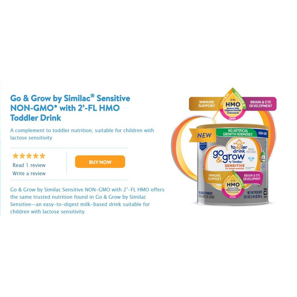 Sữa bột Similac Go&Grow Sensitive cho bé 12 – 36 tháng tuổi 680g